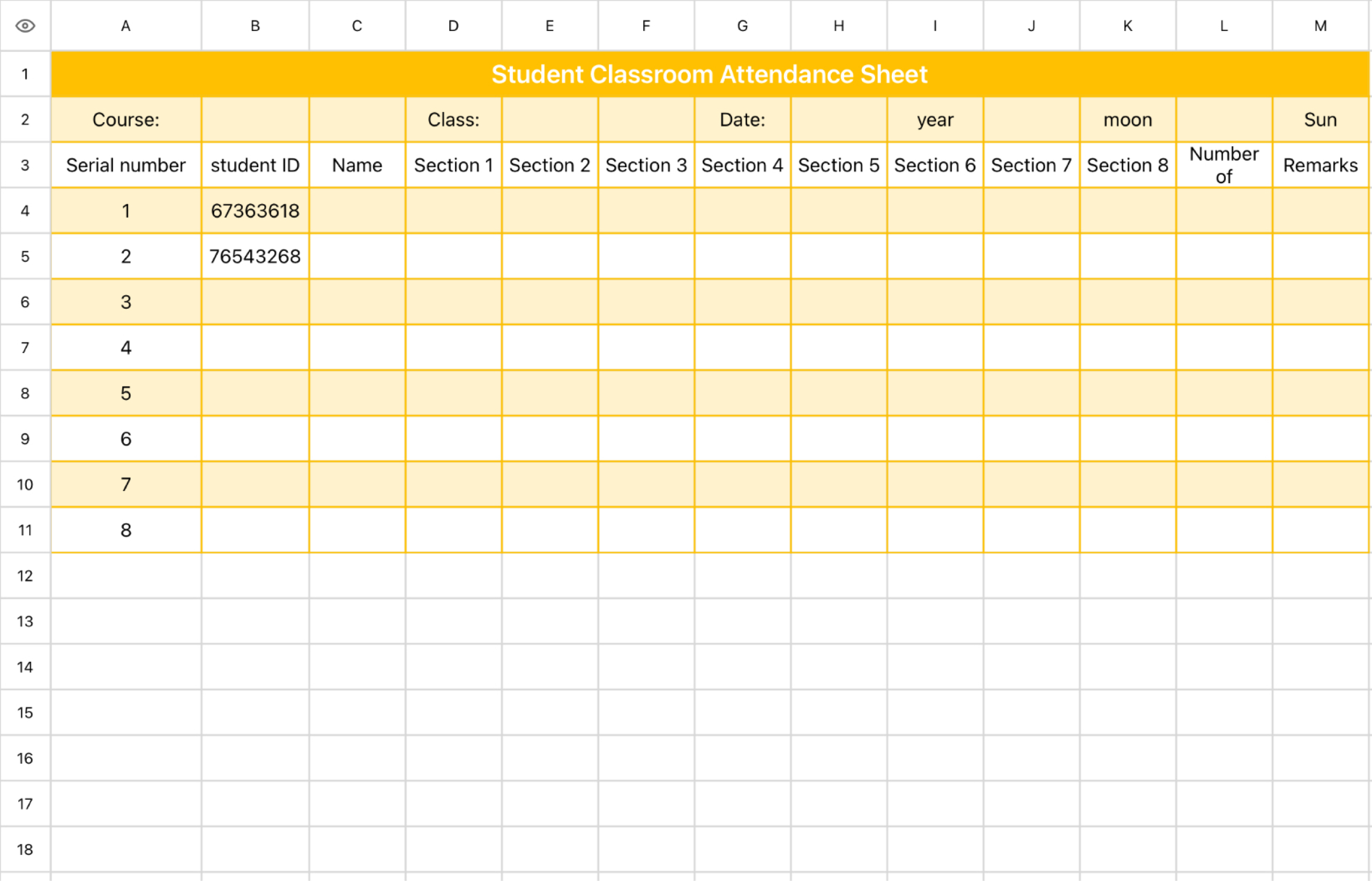 Student Classroom Attendance Sheet 1